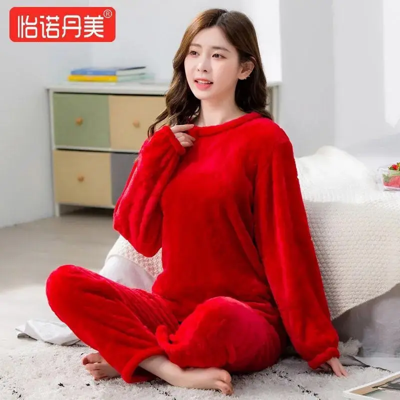 

2020 Women Pajamas Set Autumn Winter Thicken Cotton Pyjamas Women Cartoon Pijama Pattern Pajamas Set Warm Pijama Mujer Sleepwear