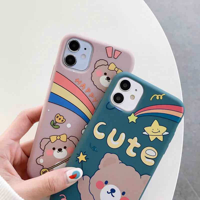 

Silicon Case For iPhone 12 Case Frosted Shell On iPhone 11 12 Pro Max 7 8 Plus 6 Plus XS XR SE 2020 Shell Bear Cover Fundas Capa