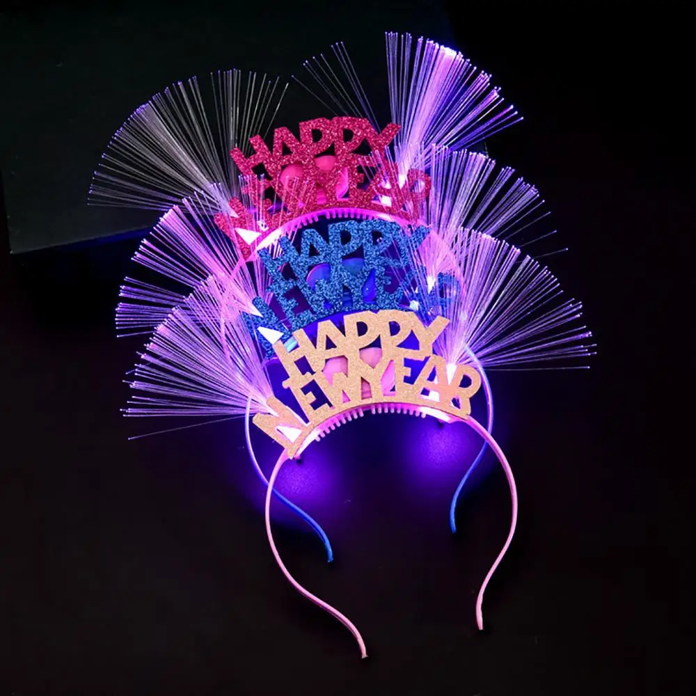 

2021 LED Light Luminous Optical Fiber Light Headband Headwear Hair Hoop New Year Party Christmas Festival Props