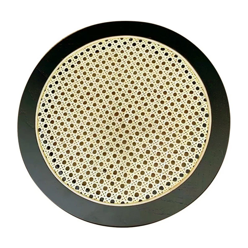 

38.3cm Nordic Rattan Woven Tray Wooden Handmade Round Ornament Bread Fruit Breakfast Display Tray