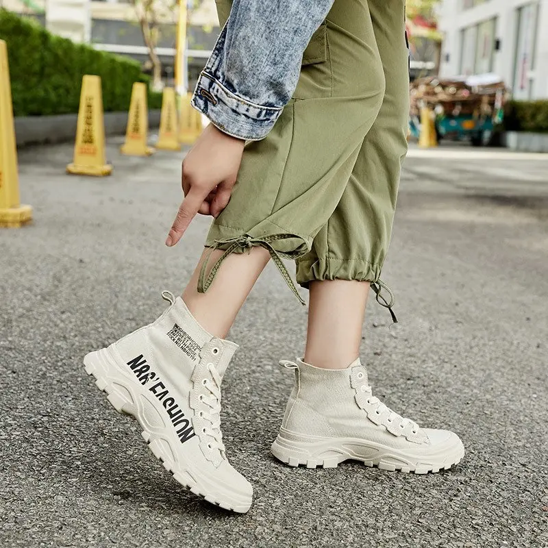 

2020 new spring and autumn Martin boots women's fashion wild casual canvas shoes thick bottom increased short boots X092
