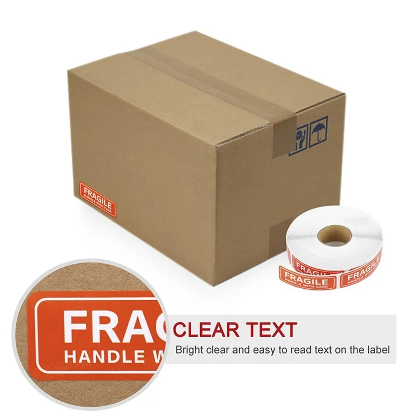 

150/500PCS Fragile Stickers 1 Roll Handle with Care Warning Packing Labels for Goods Stickers Decoration