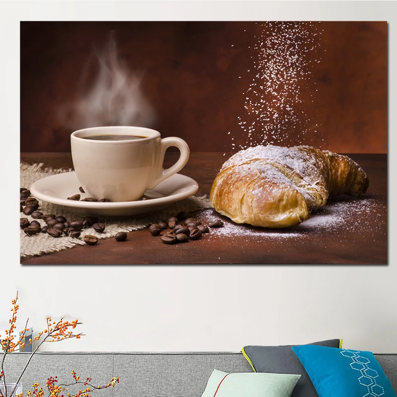 Картина на холсте для кухни настенное искусство ароматная кофейная чашка и зерна