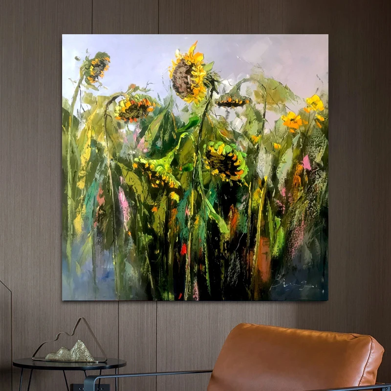 Оригинальная картина с изображением подсолнухов пейзажа акриловая живопись |