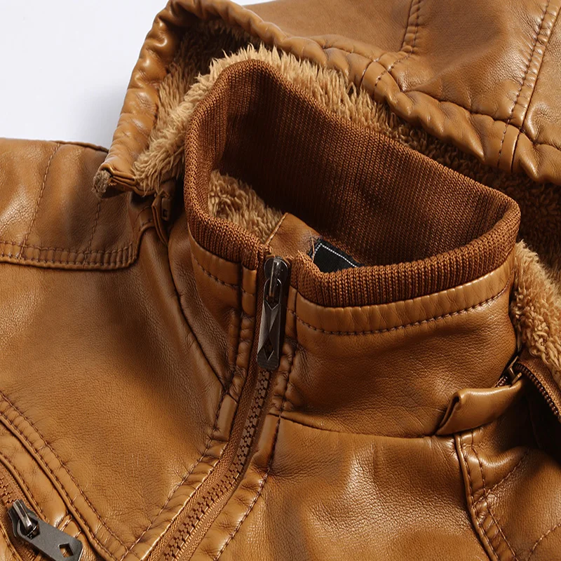 Мужские кожаные куртки и пальто с капюшоном толстая осенняя куртка бомбер