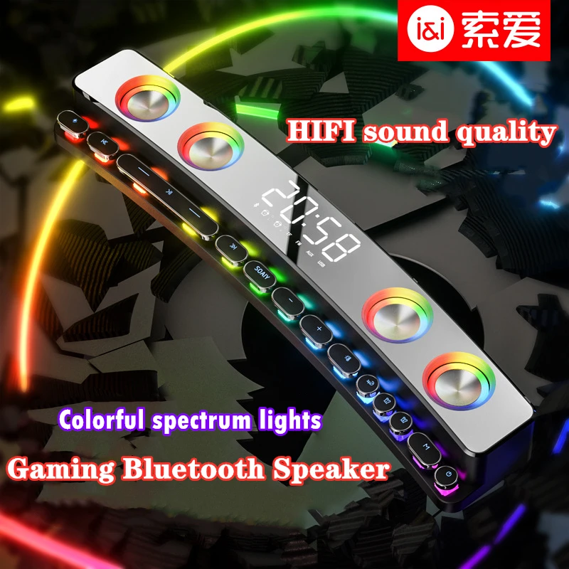 

Gaming Bluetooth Speakers Super Bass Subwoofer HIFI Stereo Surround Soundbar for PC with LED Clock Display Lights caixa de som