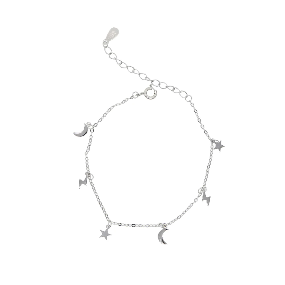 silver bracelet Новинка, Настоящее серебро 925 пробы, мульти Шарм, браслет-цепочка для женщин, леди, освещение, болт, луна, звезда, золото, заполненный, подвеска, ювелирное изделие - Окраска металла: silver bracelet