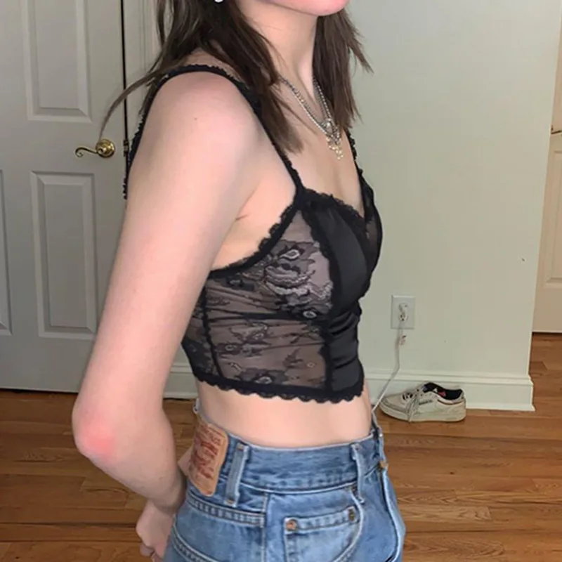 Готическая Сексуальная сетчатая Черная майка в стиле панк с v-образным вырезом