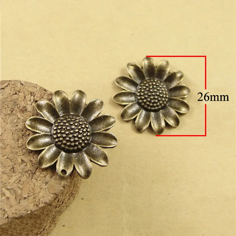 10 шт./лот 26 мм античная бронза Подсолнух Шарм Для DIY ожерелье ювелирные изделия