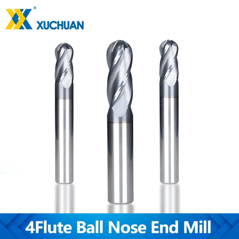 

Spiral End Mill 4 Flute Ball Nose End Mill 6-12mm Shank Tungsten Carbide Milling Cutter R3 R4 R5 R6 CNC Router Bit Milling Tool