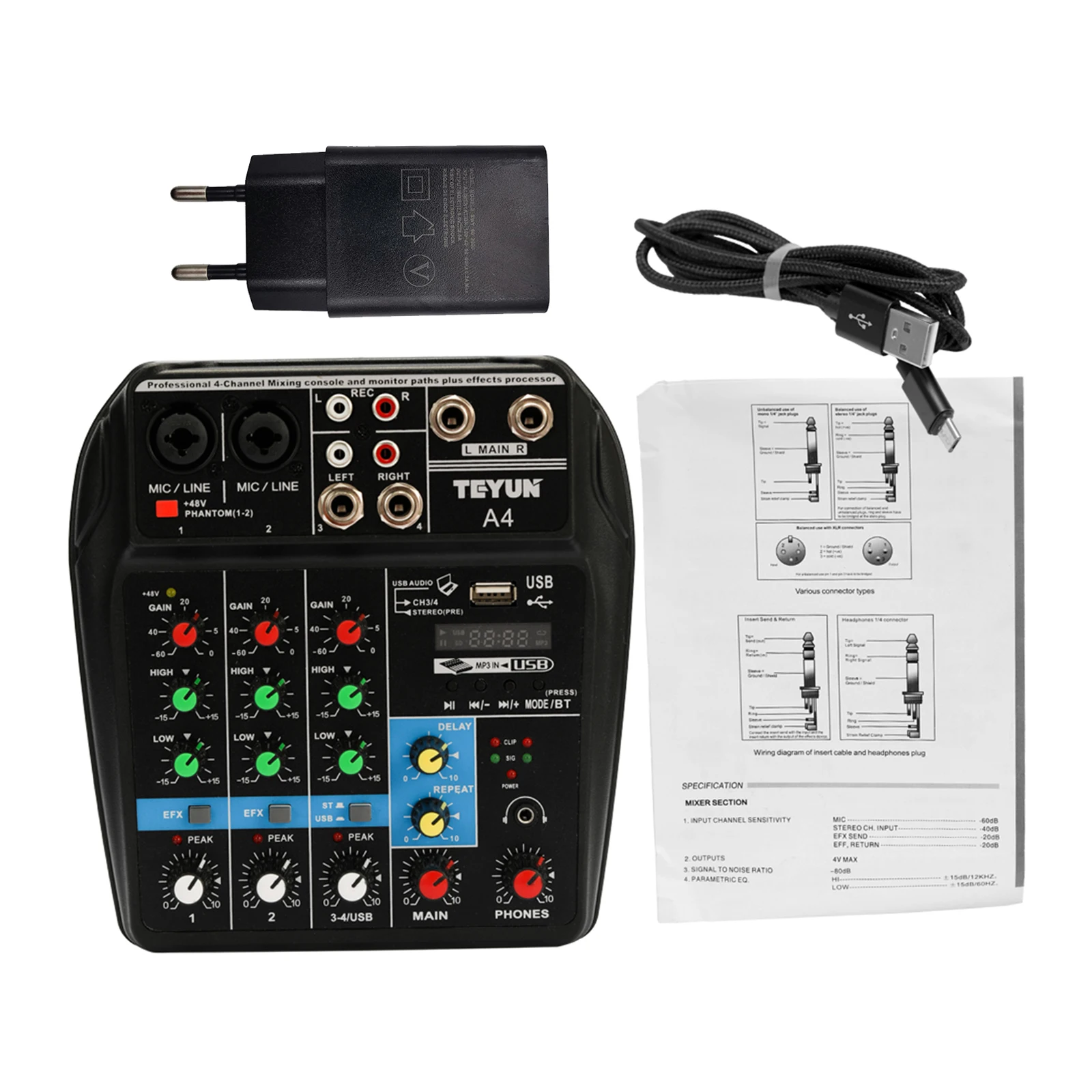

Audio Mixer Digital Karaoke Players Sound Mixing Console MP3 Jack 48V Amplifier AUX Paths for Computer Recording