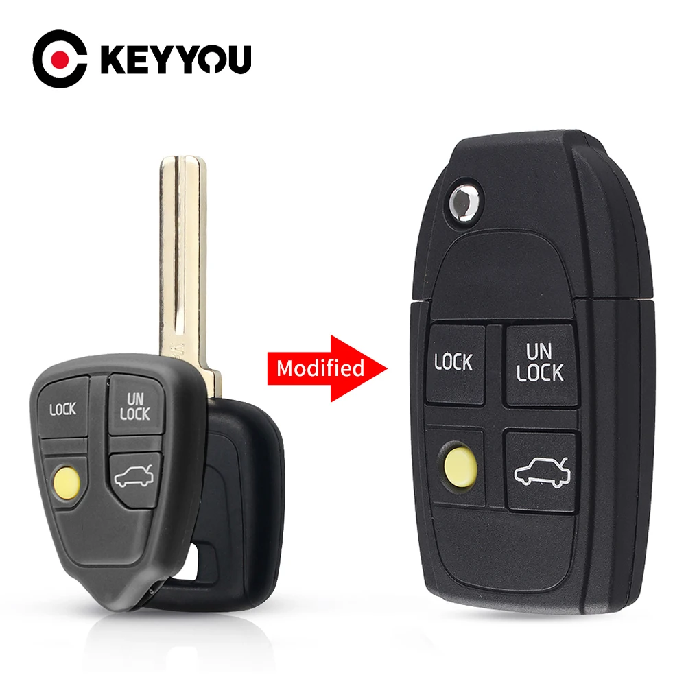 

KEYYOU 10x For Volvo C30 C70 V50 V70 S60 S80 XC70 XC90 4/5 Buttons New Replacement Fob Car Key Case Remote Flip Folding Key