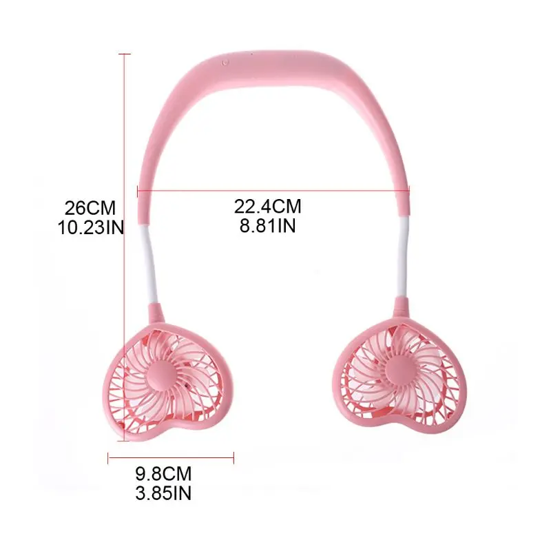 

Love Heart Shaped Lazy Hanging Neck Fan Portable USB Charging Cooling Fan Luminous Silent Air Cooler for Outdoor Sports