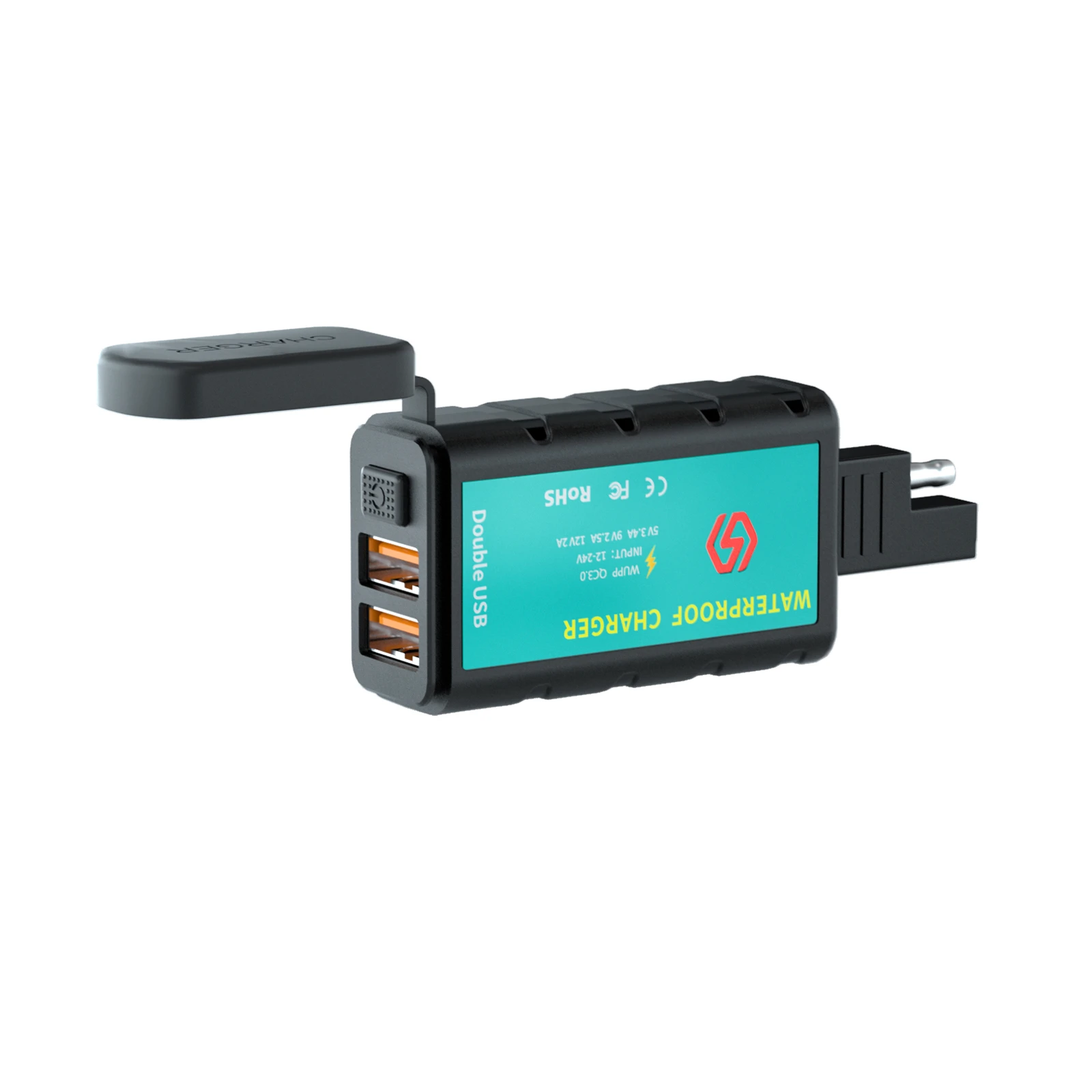 

Motorcycle Square Dual USB Fast Charger with Button Switch on-board Integrated SAE Jack Terminal Line Adapter Socket Auto Parts