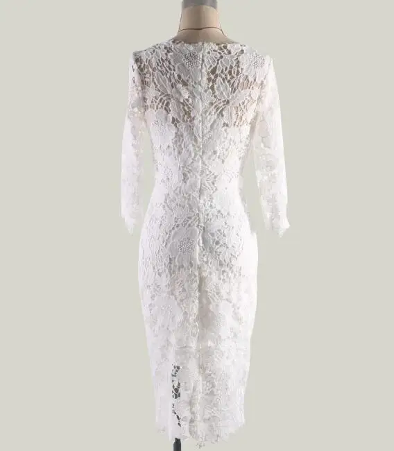 Женское прозрачное кружевное вечервечерние платье Белое Облегающее с цветочным