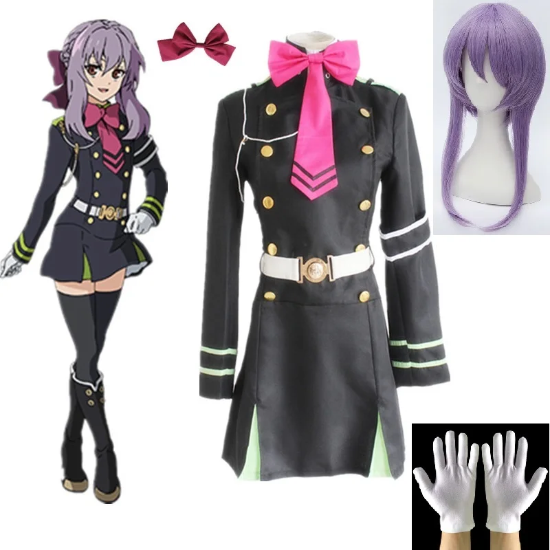 

Anime Seraph of the end Cosplay Shinoa Hiiragi Cosplay Costume Wig Hairpins Gloves For Women Owari no Seraph Halloween Costumes