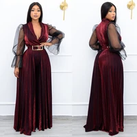 md 2022 new african wide legs jumpsuits women velvet pleated rompers overalls wedding party ankara outfit lady vetement africain