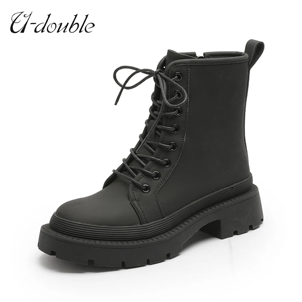 

U-Double Winter Boots Women Round Toe Zipper Warm Shoes Fashion Platform Thick Bottom Short Boot Ins Style Female Footwea