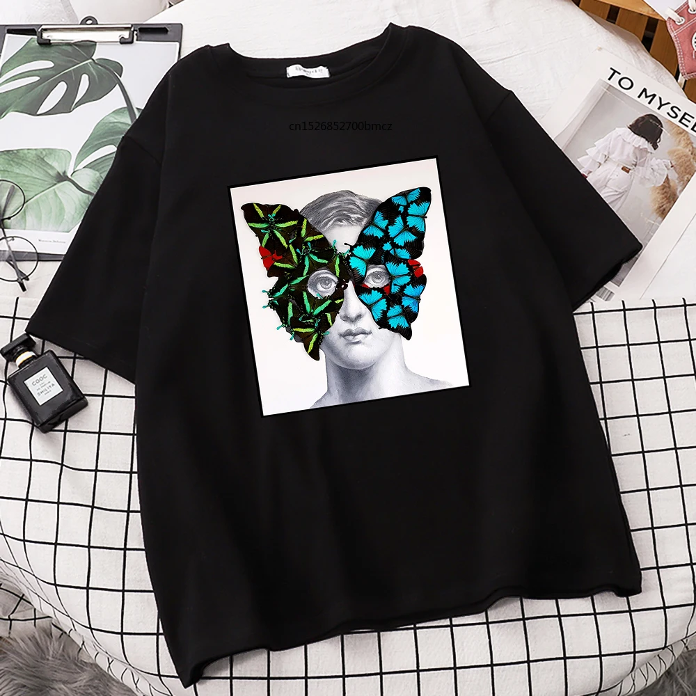

Two-Tone Butterfly Mask Printed Mens T-Shirt Street Oversized Tops Sport O-Neck Tshirts Style High Quality Man Tee Shirt