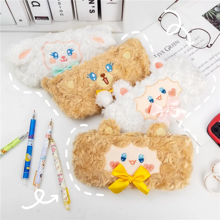 Cartoon Animal Cosmetic Case Student Storage Bag Girls Portable Large Capacity Makeup Pouch Soft Lamb Plush Pencil | Багаж и сумки