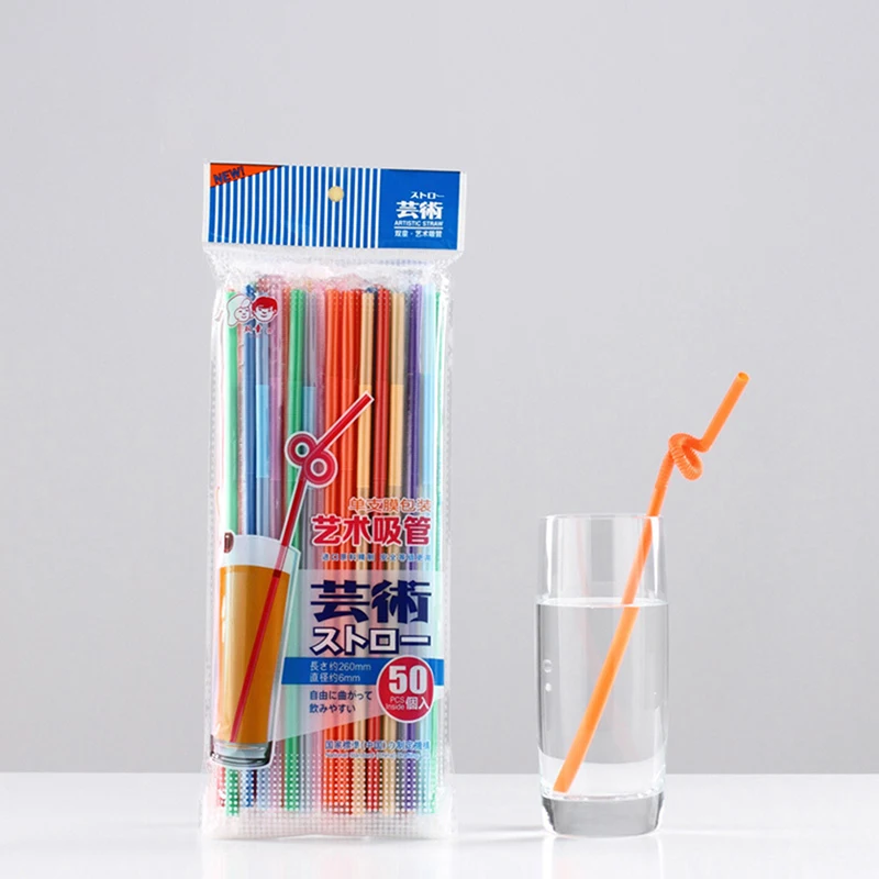 

50pcs/Bag Disposable Plastic Thick Straws Bendable Juice Drinking Flexible 26cm Safe For Home Party Bar Drop shipping