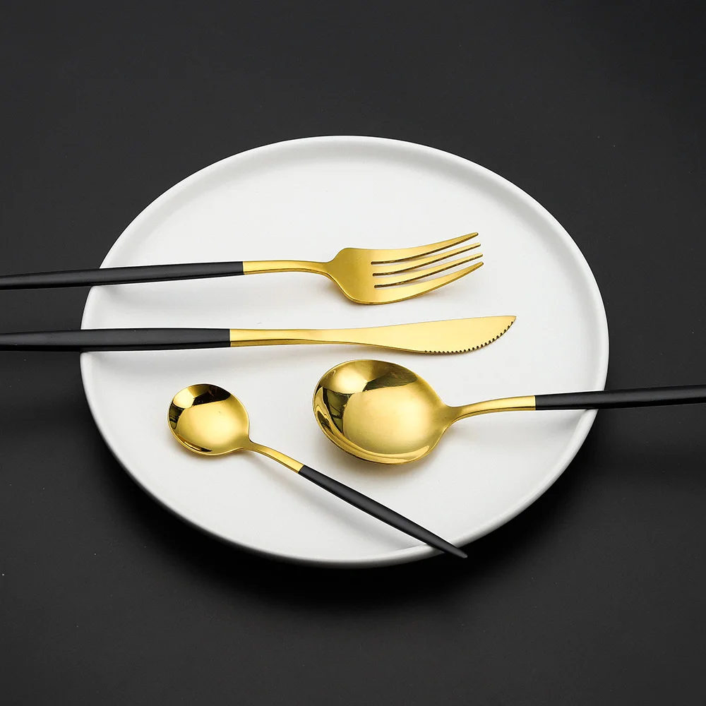 

16pcs Gold Dinnerware Set 410 stainless steel cutlery set cutlery set cutlery set knife zestawy obiadowe cutlery set Black gold