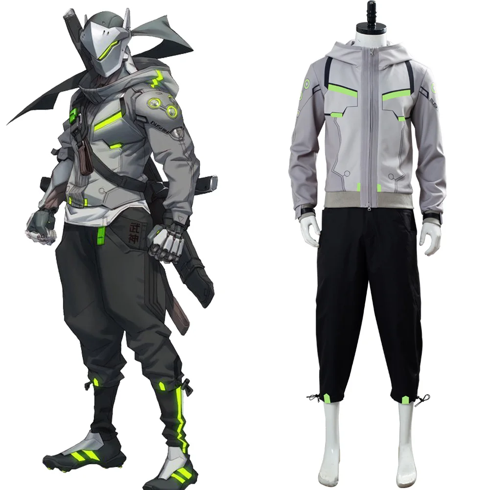 OW 2 Cosplay Shimada Genji Costume Uniform Hoodie Daily Wear Suit Halloween Carnival | Тематическая одежда и униформа