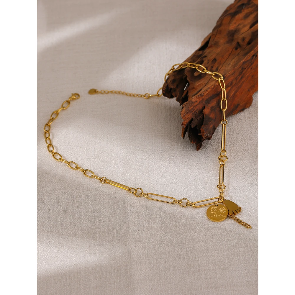 

Yhpup Statement Round Geometric Choker Necklace New Stainless Steel Metal Gold Color 18 K Chain Necklace Titanium Steel Jewelry