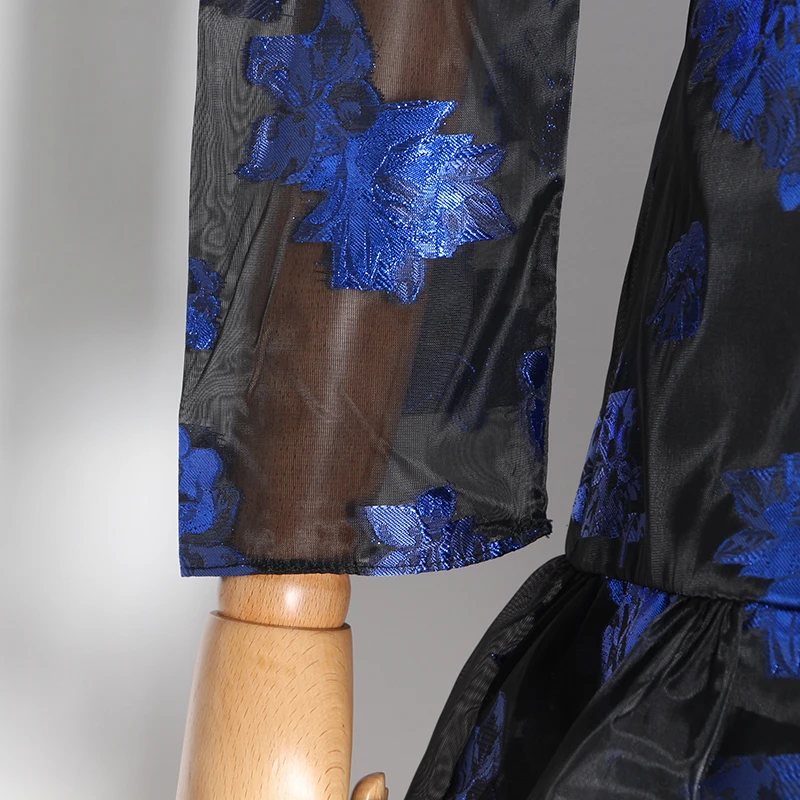 TWOTWINSTYLE Print Perspective Mesh Dresses Female O Neck Puff Long Sleeve High Waist Ruffle Mini Dress Women 2020 Clothing Tide | Женская