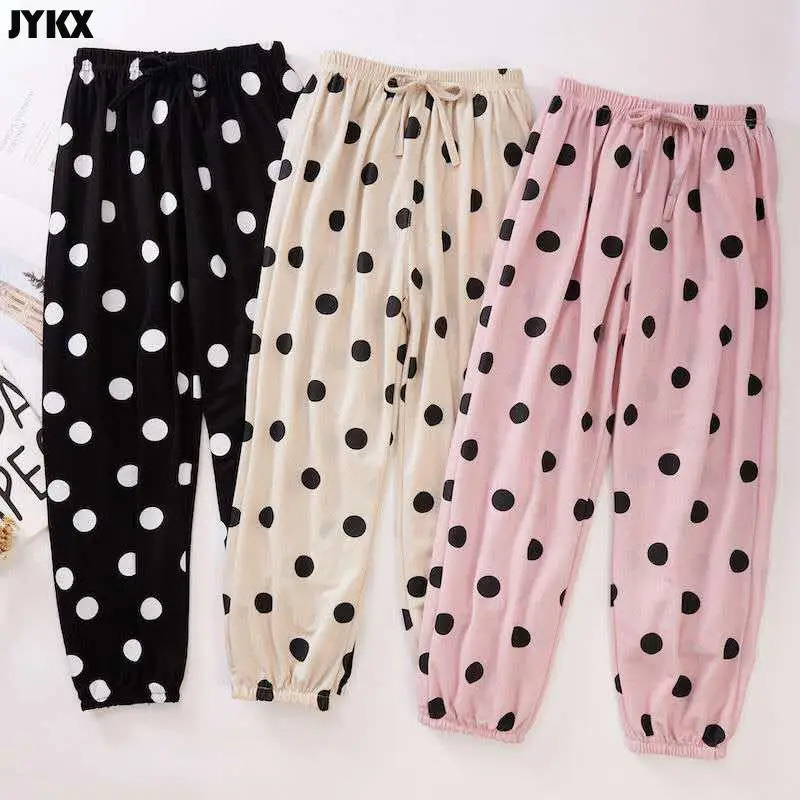 

Детские летние тонкие хлопковые и льняные Экспресс-штаны повседневные штаны в горошек для девочек новые детские штаны в горошек