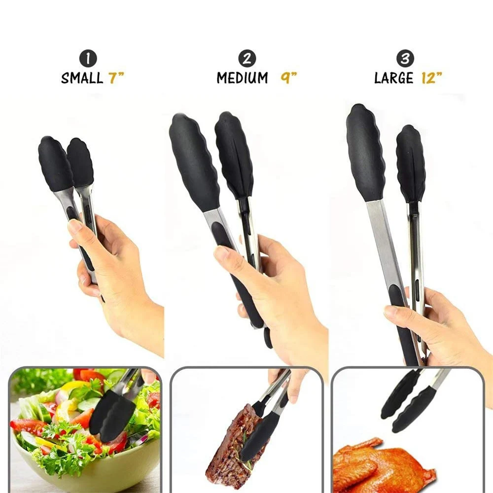 1pcs Silicone Heat-Resistant Food Tong Non-Slip Nylon Bread Serving Grill Kitchen Buffet Tongs Accessories Steel Tools | Дом и сад