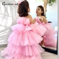 pink tulle princess puffy flower girl dresses baby wedding party high low kid brithday dress first communion gown