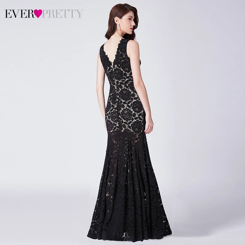 Сексуальные черные кружевные вечерние платья Ever Pretty EP07389BK Ruched с двойным v-образным вырезом без рукавов прозрачные вечерние платья русалки