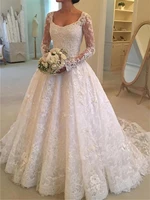 custom long sleeves lace appliques wedding dresses with beads sash sweep train tulle wedding bridal gowns %d0%bf%d0%bb%d0%b0%d1%82%d1%8c%d0%b5