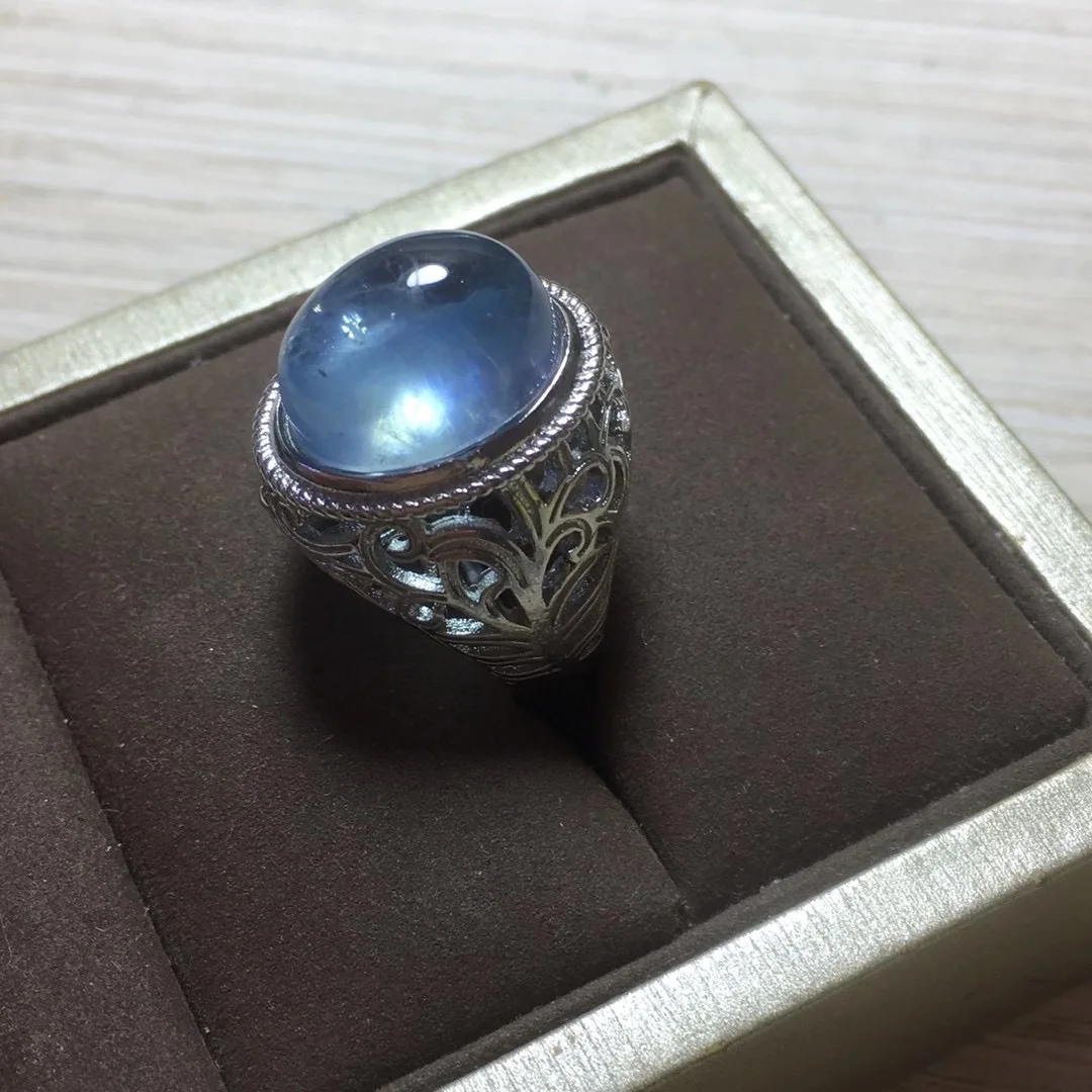 

100% Natural Blue Aquamarine Adjustable Ring 925 Silver 11*14mm Love Gift Stone Ring AAAA Crystal Healing Stone Low Price