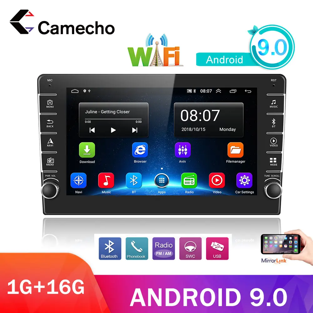 

Camecho Android 9.0 2Din Car Stereo Radio 8'' HD 1080P 2.5D Tempered Glass Mirror MP5 Player with Bluetooth WIFI GPS FM Radio