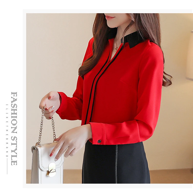 Blusas mujer de moda Женские топы и блузки женские топы для женщин рубашка с длинным рукавом Однотонная шифоновая блузка белая с v-образным вырезом 0183