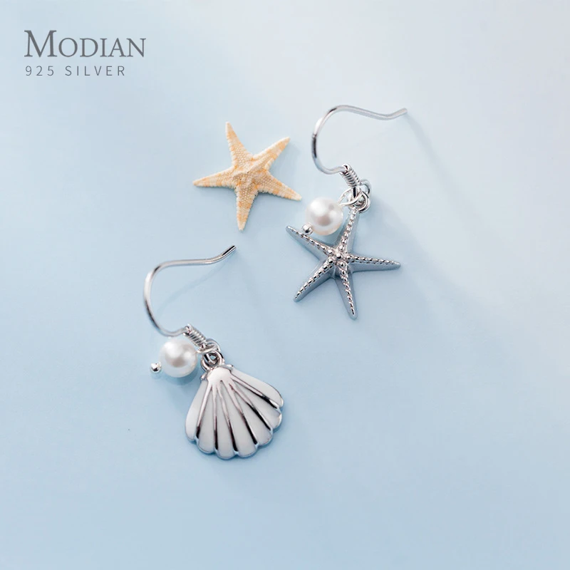 

Modian Fresh Romantic Shell Starfish Dangle Earring Fashion Classic 925 Sterling Silver Charm Drop Earrings For Women Jewelry