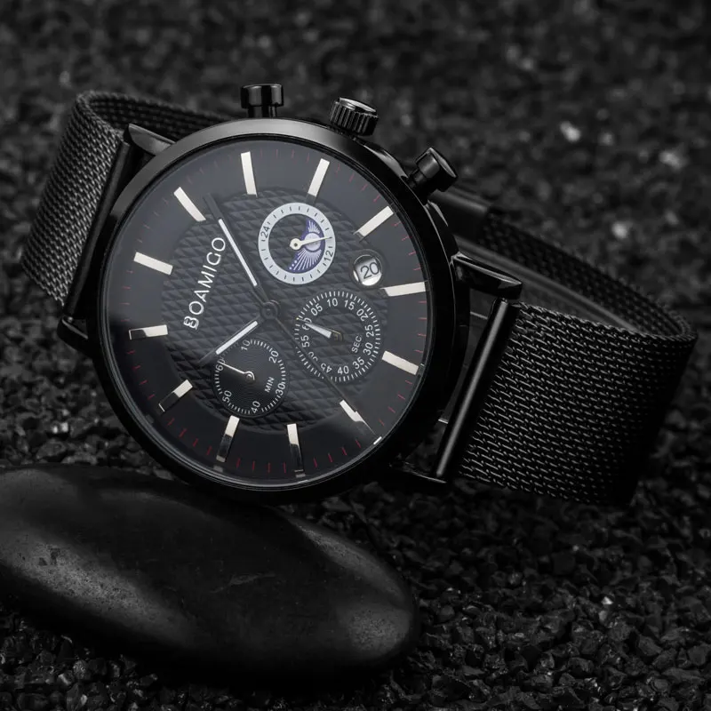 Мужские часы BOAMIGO водонепроницаемые кварцевые деловые мужские роскошные ведущей