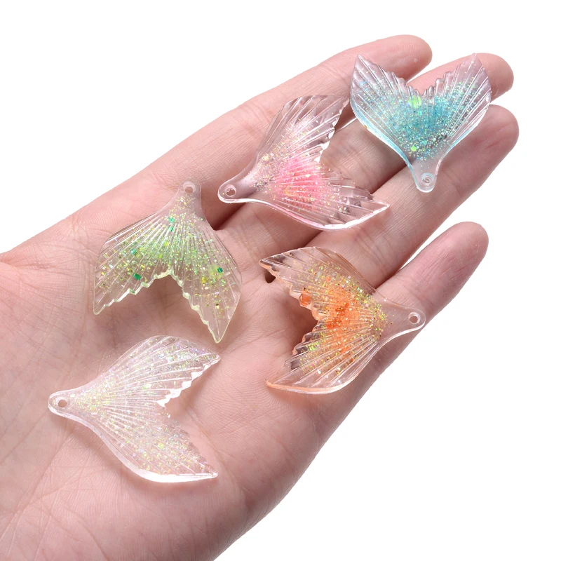 

10Pcs/Pack 29x32mm Acrylic Pendants Beads Transparent Blingbing Fish Tail Shape For DIY Jewelry Earring Necklace Making Charms