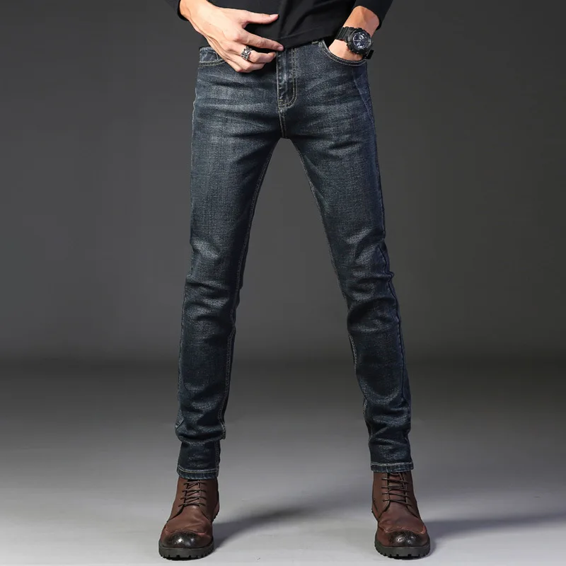 2021New Popular Stylish Top Quality Stretch Men Jeans Solid color Micro-elastic Classic Jeans