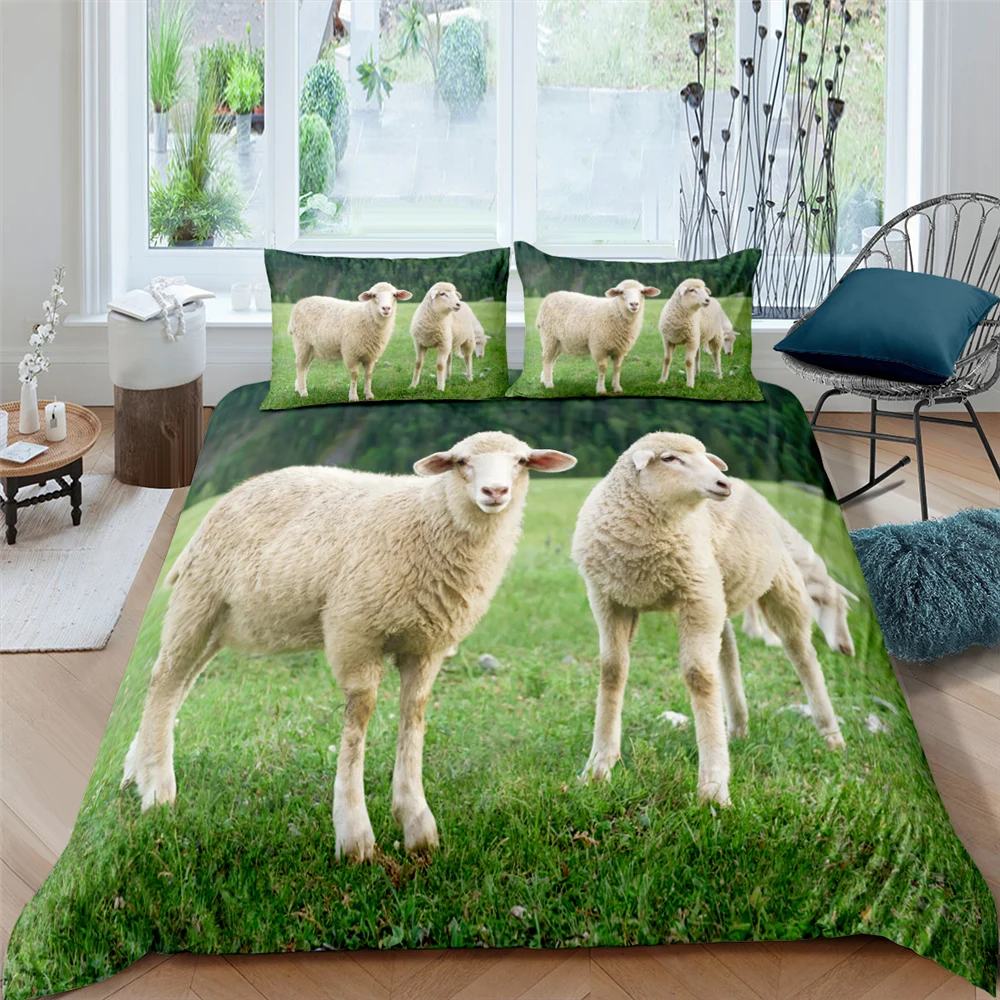 

White Sheep 3D Bedding Set Luxury High Quality Bedclothes For Girl Lady Cute Pet Animals Duvet Cover Set Queen King Size
