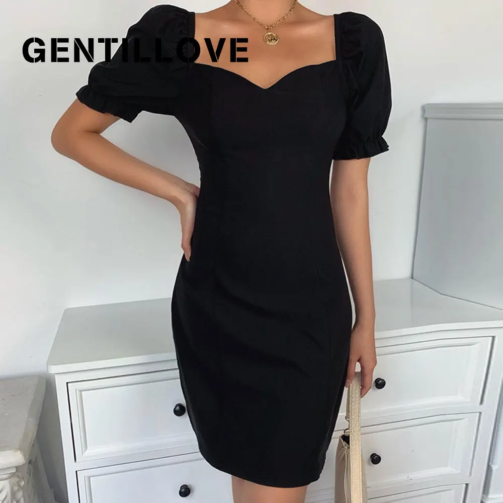 

Gentillove летние футболки «French ретро платье трапециевидной формы Элегантное летнее платье с пышными рукавами V образным вырезом мини платье на ...