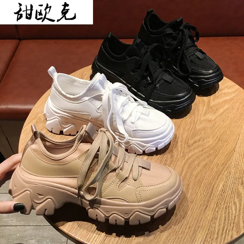 

Spring Women Sneakers 2021 New Fashion Comfortable Women's Vulcanized Shoes Lace-Up Round Head Platform White Women Causal Shoes
