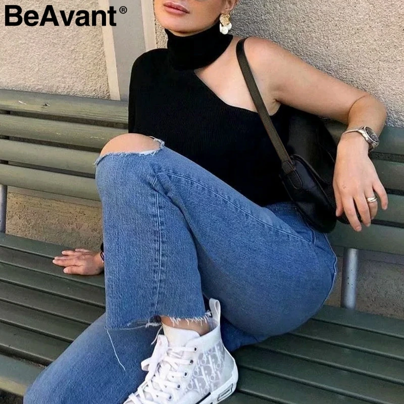 BeAvant сексуальный пуловер на одно плечо свитер женский однотонный длинный рукав