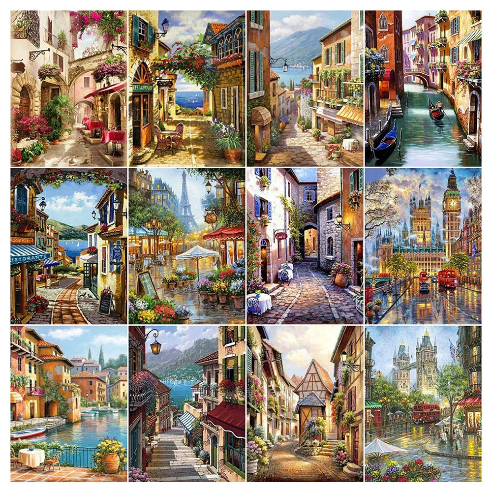 5D Diamond Painting Street Full Square&Round Diamond Embroidery Landscape Mosaic Rhinestone Pictures Home Decoration