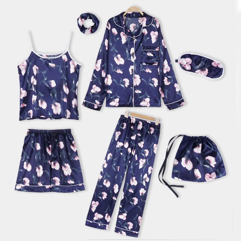 7 шт. шелковое женское белье майка с принтом шорты штаны пижама повязкой на глаза