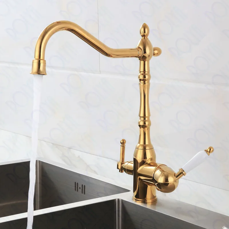 Rolya Виктория античный бронзовый/Золотой 3-в-1 Кухня кран очищенной воды 3 Way