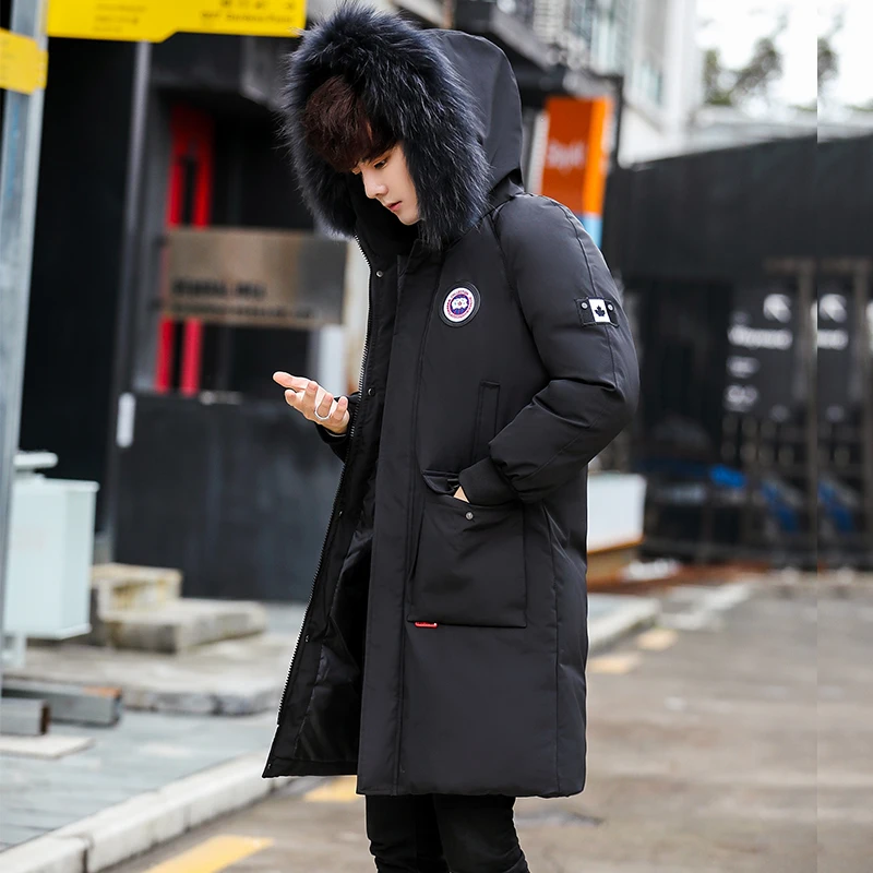 

2021New Men's Hooded Jacket Winter Thick Warm Fur Hood Fashion Solid Color Parka Street Wear Windbreaker Cotton Padded Jacket ；S
