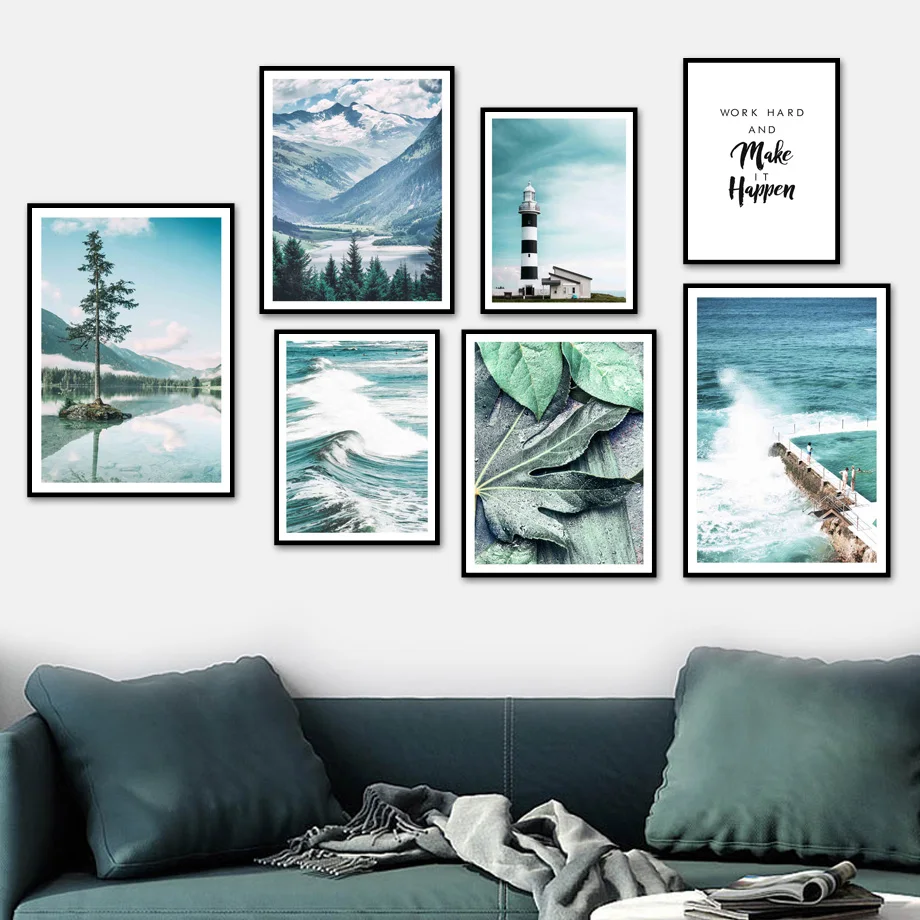 

Mountain Sea Wave Lighthouse Forest Leaf Wall Art Canvas Painting Nordic Posters And Prints Wall Pictures For Living Room Decor